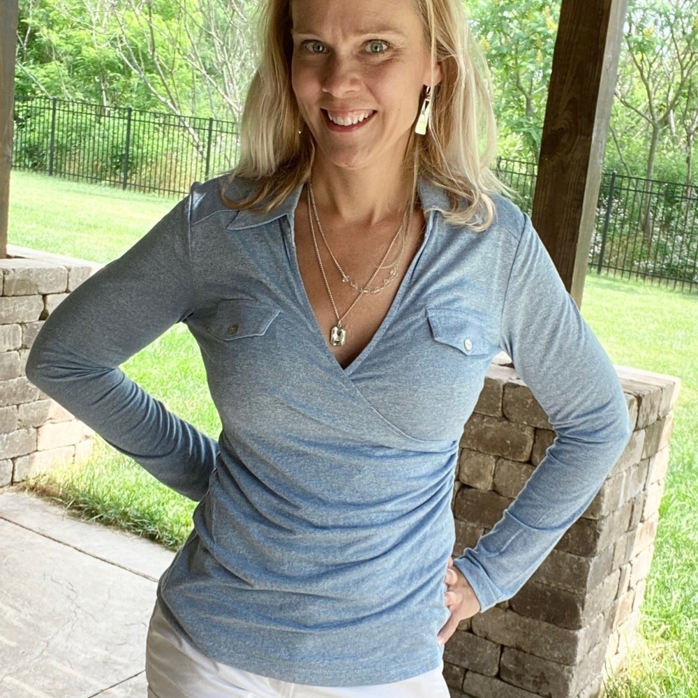 Denim blue wrap front top - Picture 6 of 9